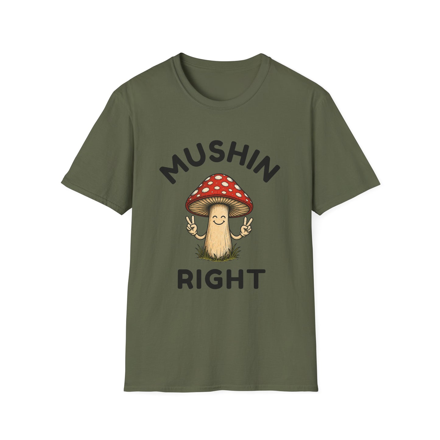 Mushin Right T‑Shirt — Cute Peace Sign Mushroom Graphic Tee