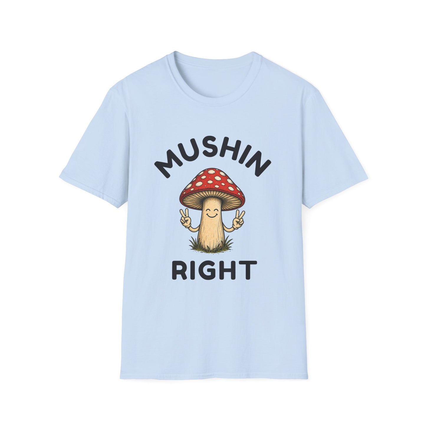 Mushin Right T‑Shirt — Cute Peace Sign Mushroom Graphic Tee