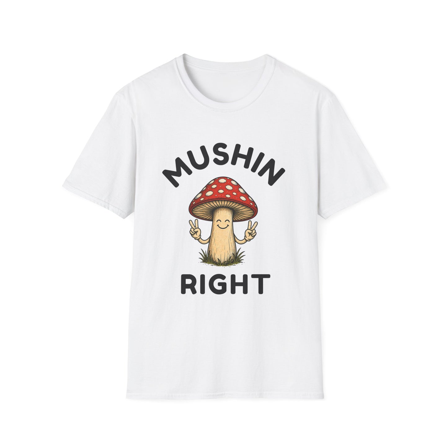 Mushin Right T‑Shirt — Cute Peace Sign Mushroom Graphic Tee